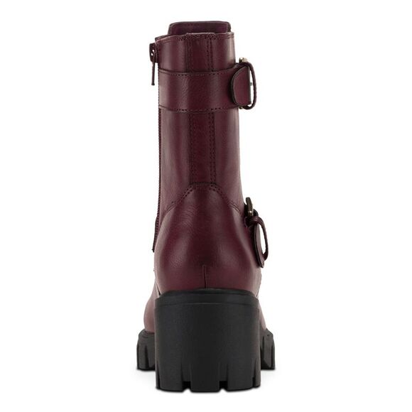 SUN STONE Womens Maroon Comfort Lionell Round Toe Block Heel Zip-Up Moto 5 M - Picture 2 of 4